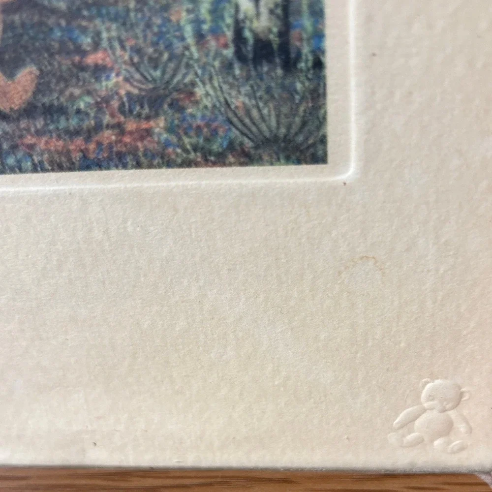 Vintage Joyce Hayashi Framed Teddy Bear Chasing Butterfly Print Framed Art‎ 7.5